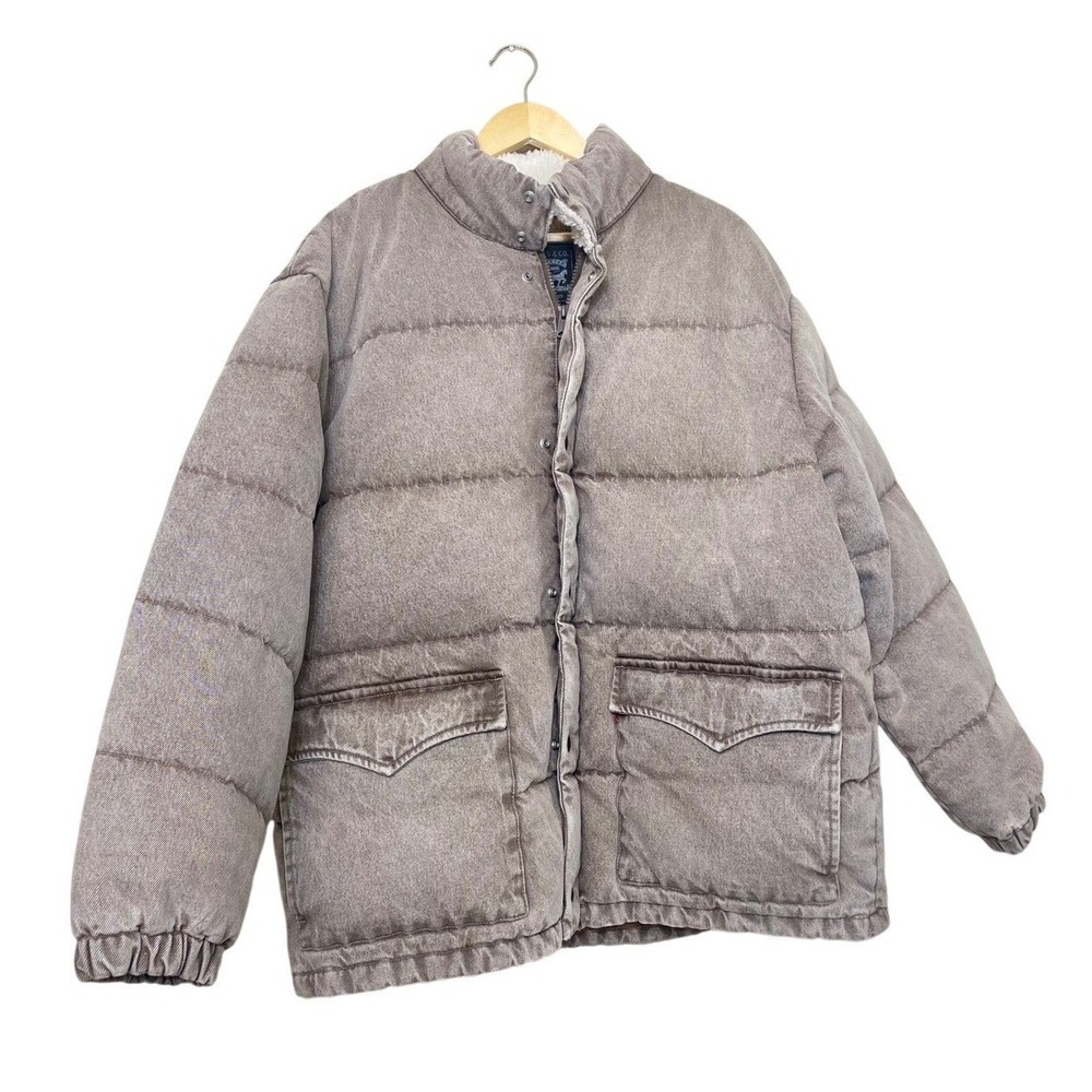 Levis Mens Performance Down Puffer Jacket Gray Denim‎ Sherpa Collar